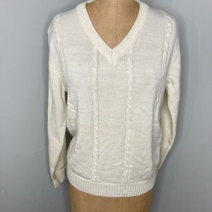 Vintage 1960s Cream Colored V Neck Sweater